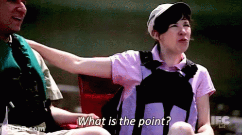 A Man And A Woman Are Sitting In A Boat And The Woman Is Asking What Is The Point . GIF