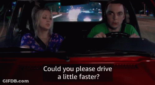A Man And A Woman Are Sitting In A Car And The Man Is Asking The Woman If She Could Drive A Little Faster . GIF