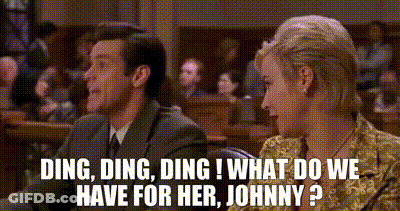 A Man And A Woman Are Sitting In A Courtroom And The Woman Is Asking The Man What Do We Have For Her Johnny GIF