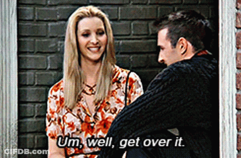 A Man And A Woman Are Sitting In Front Of A Brick Wall And The Woman Is Saying Um Well Get Over It GIF