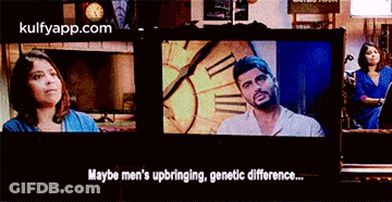 A Man And A Woman Are Sitting In Front Of A Clock And Maybe Men 'S Upbringing Genetic Difference GIF