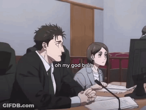 A Man And A Woman Are Sitting In Front Of A Computer Screen With The Words Oh My God Bruh Written Below Them GIF