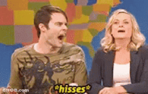 A Man And A Woman Are Sitting Next To Each Other And One Of Them Is Saying Hiisses GIF