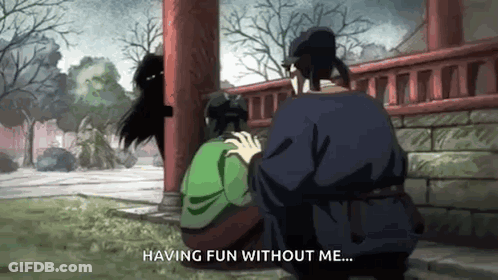 A Man And A Woman Are Sitting Next To Each Other And The Man Is Saying Having Fun Without Me GIF