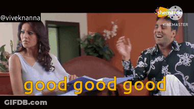 A Man And A Woman Are Sitting Next To Each Other And The Words Good Good Good Are Visible GIF