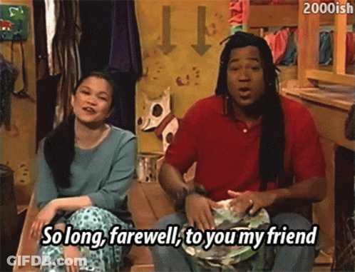 A Man And A Woman Are Sitting On A Couch And The Man Is Saying So Long Farewell To You My Friend GIF