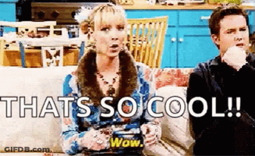 A Man And A Woman Are Sitting On A Couch With The Words `` That 'S So Cool '' Written On The Screen . GIF