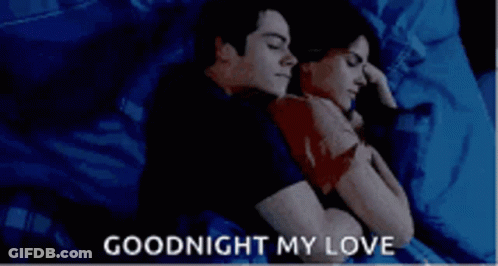 A Man And A Woman Are Sleeping On A Bed With The Words Goodnight My Love Written On The Bottom GIF