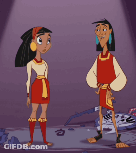 A Man And A Woman Are Standing Next To Each Other GIF