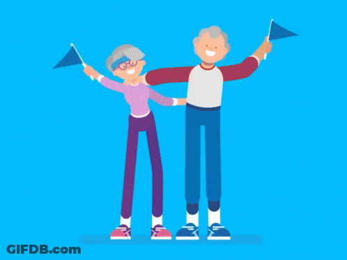 A Man And A Woman Are Standing Next To Each Other And Holding Flags GIF