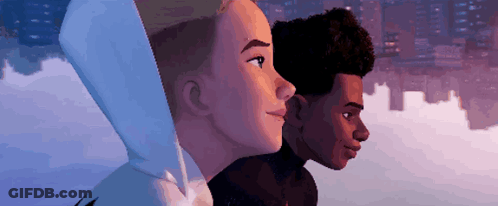 A Man And A Woman Are Standing Next To Each Other And Looking At Something . GIF
