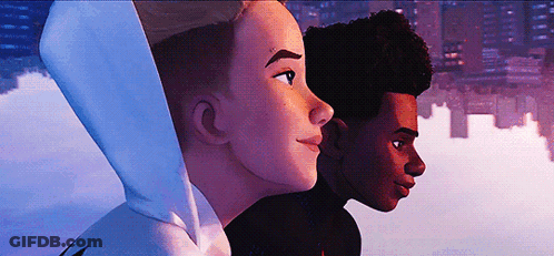 A Man And A Woman Are Standing Next To Each Other And Looking At The Sky . GIF