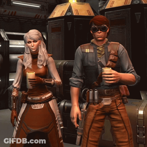 A Man And A Woman Are Standing Next To Each Other And One Of Them Has The Word Smiles On Her Outfit GIF