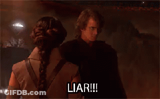 A Man And A Woman Are Standing Next To Each Other And The Man Is Saying Liar GIF