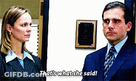 A Man And A Woman Are Standing Next To Each Other And The Man Is Saying That 'S What She Said . GIF