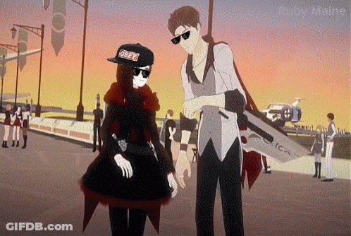 A Man And A Woman Are Standing Next To Each Other And The Man Is Wearing A Hat That Says Obey GIF