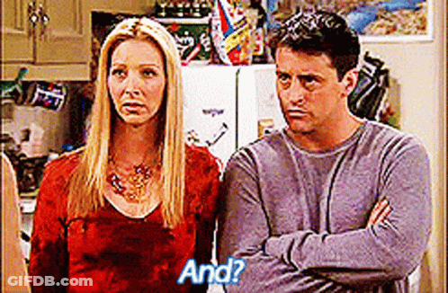 A Man And A Woman Are Standing Next To Each Other And The Woman Is Asking The Man " And " GIF
