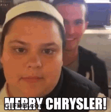 A Man And A Woman Are Standing Next To Each Other And The Woman Is Wearing A White Headband . GIF