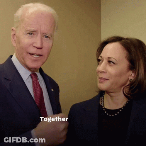 A Man And A Woman Are Standing Next To Each Other And The Word Together Is On The Screen GIF