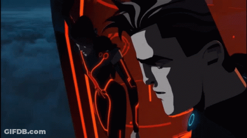 A Man And A Woman Are Standing Next To Each Other In A Cartoon Drawing GIF