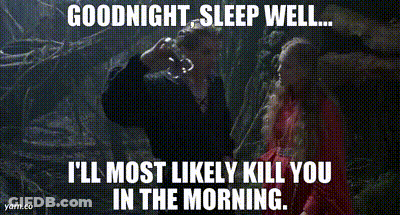 A Man And A Woman Are Standing Next To Each Other In A Dark Room With A Caption That Says Goodnight , Sleep Well ... GIF