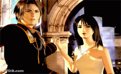 A Man And A Woman Are Standing Next To Each Other In A Video Game Scene GIF