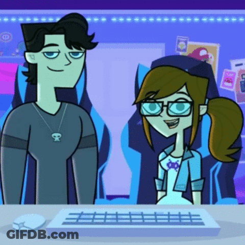 A Man And A Woman Are Standing Next To Each Other In Front Of A Keyboard . GIF