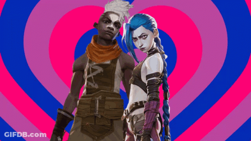 A Man And A Woman Are Standing Next To Each Other In Front Of A Pink Heart . GIF