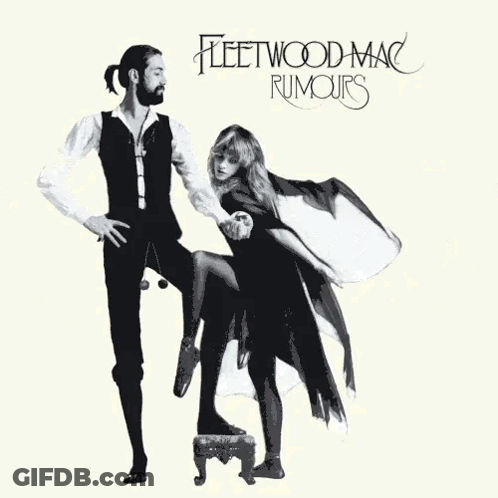 A Man And A Woman Are Standing Next To Each Other On The Cover Of Fleetwood Mac 'S Album Rumours . GIF