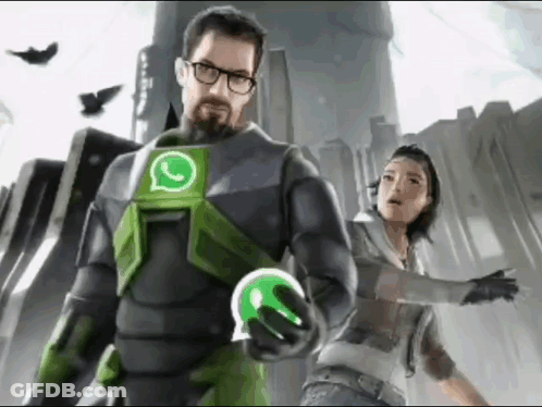 A Man And A Woman Are Standing Next To Each Other With A Man Holding A Green Ball With A Whatsapp Logo On It GIF