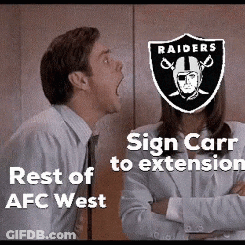 A Man And A Woman Are Standing Next To Each Other With A Raiders Logo On The Woman 'S Face . GIF