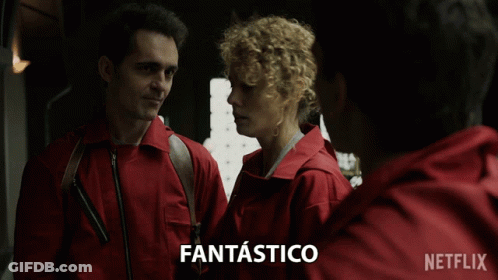A Man And A Woman Are Standing Next To Each Other With Fantastico Written On The Bottom GIF