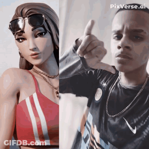 A Man And A Woman Are Standing Next To Each Other With Pixverse.ai Written On The Bottom GIF