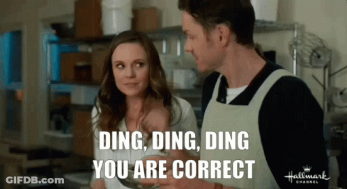A Man And A Woman Are Standing Next To Each Other With The Words Ding Ding Ding You Are Correct GIF