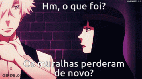 A Man And A Woman Are Standing Next To Each Other With The Words Hm O Que Foi GIF