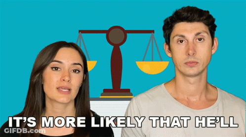 A Man And A Woman Are Standing Next To Each Other With The Words It 'S More Likely That He 'Ll GIF