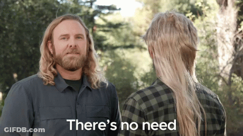 A Man And A Woman Are Standing Next To Each Other With The Words " There 'S No Need " Above Them GIF