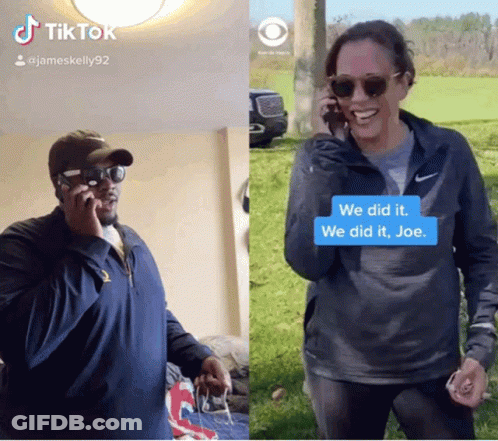A Man And A Woman Are Talking On Their Cell Phones And One Of The Messages Says We Did It Joe GIF