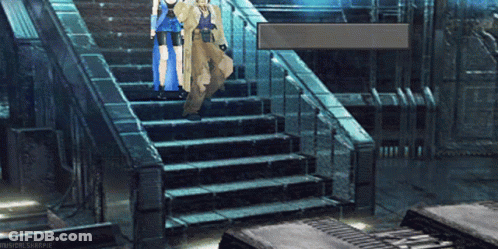 A Man And A Woman Are Walking Up A Set Of Stairs In A Video Game .. GIF