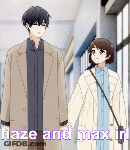 A Man And A Woman Holding Hands With The Words Haze And Max In The Bottom Right GIF