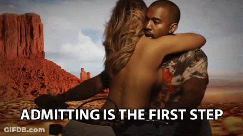 Man And Woman Hugging With Admitting Is First Step Text GIF