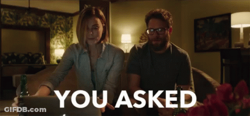 A Man And A Woman Sitting On A Couch With The Words You Asked Above Them GIF