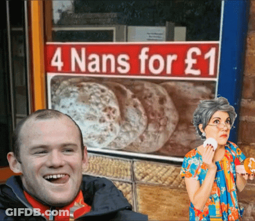 A Man And A Woman Standing In Front Of A Sign That Says 4 Nans For 1 GIF