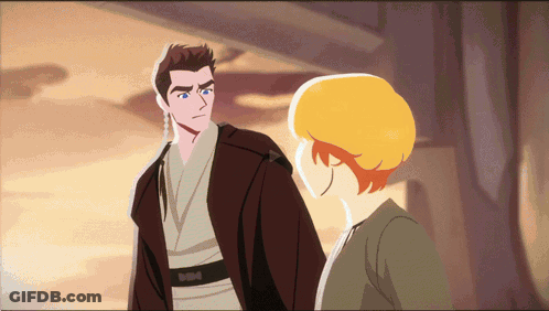 A Man And A Woman Standing Next To Each Other In A Cartoon GIF