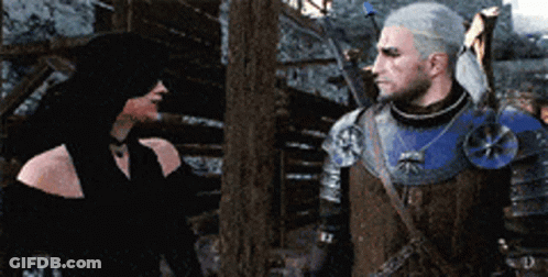 A Man And A Woman Standing Next To Each Other In A Video Game . GIF