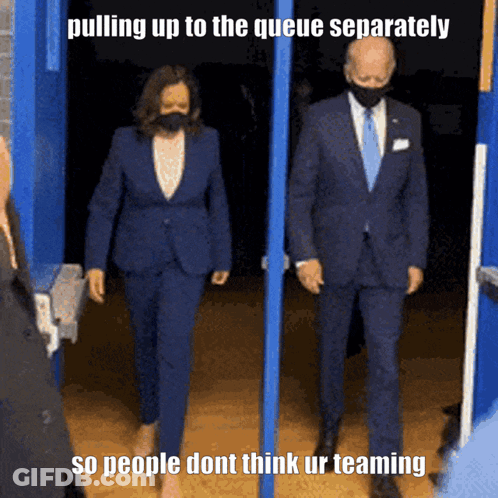 A Man And A Woman Wearing Masks Are Pulling Up To The Queue Separately So People Dont Think Ur Teaming GIF