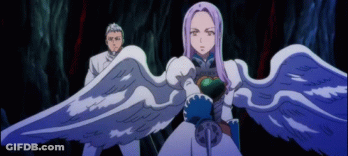 A Man And A Woman With Wings Are Standing Next To Each Other In A Cave . GIF