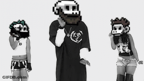 A Man And Two Women Are Dancing In A Video Game . GIF