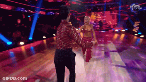A Man And Woman Are Dancing On A Stage With Dancing Brasil Written On The Bottom GIF