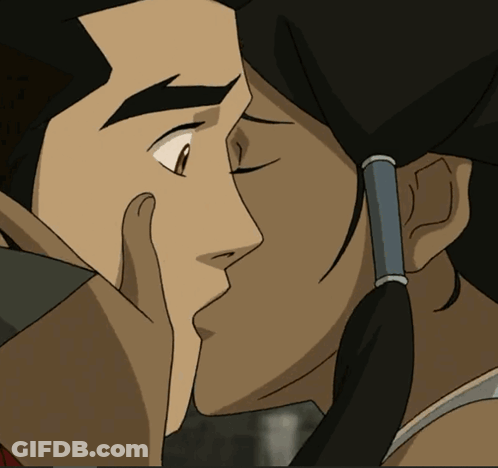A Man And Woman Are Kissing In A Cartoon GIF